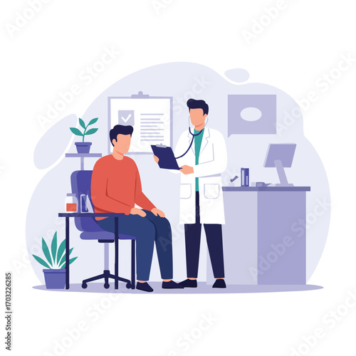 Doctor examining a patient in his office.