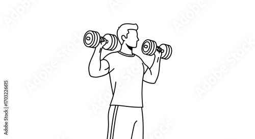 Man Lifting Dumbbells Overhead Exercise.