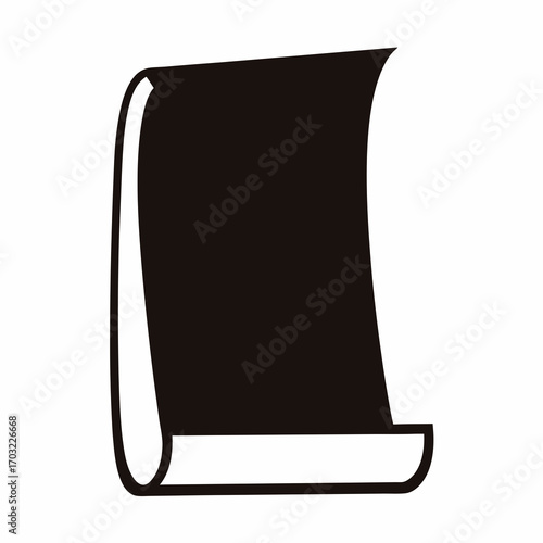 Stylized black and white drawing depicting a scroll, document, or parchment