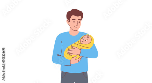 Father holding newborn baby in his arms with love.