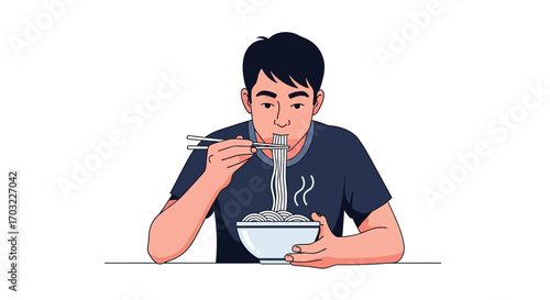 Man Enjoying a Delicious Bowl of Noodles.