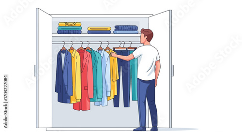 Man Organizing His Clothes in a Closet.