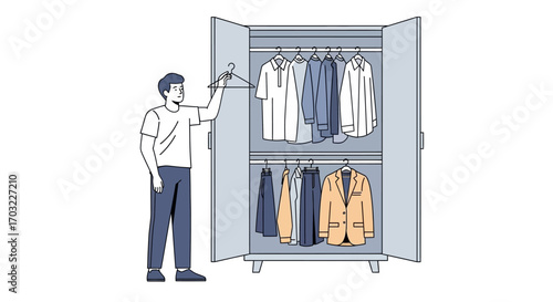 Man Organizing Clothes in a Closet.
