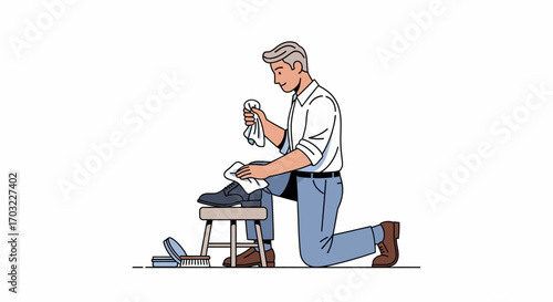 Man meticulously cleaning his shoes.