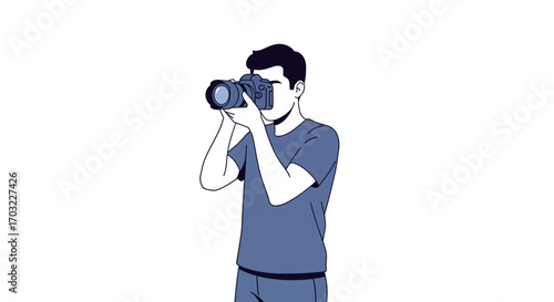Photographer Concentrates on Capturing Image.