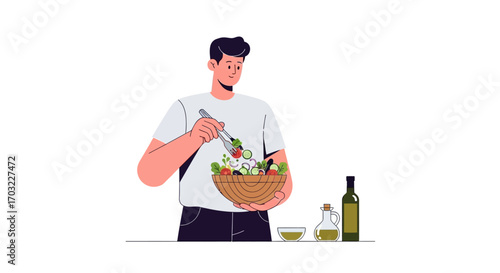 Man Preparing a Delicious Salad.