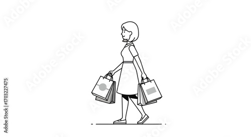 Woman Walking with Shopping Bags.