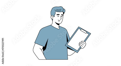 Man Reviewing Clipboard Healthcare Checklist.