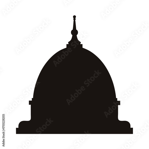 Black silhouette of a building dome structure with a spire on top