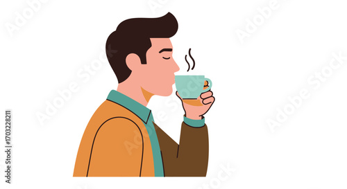 Man enjoying a warm beverage.