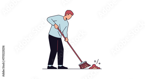Man Sweeping Floor.
