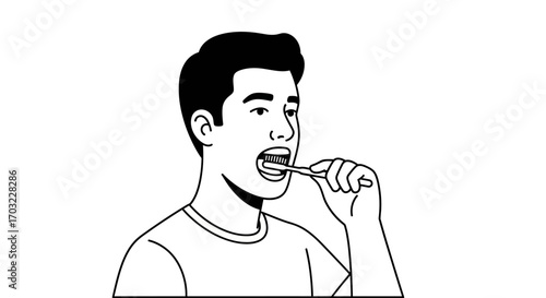 Man brushing teeth for dental hygiene and health.