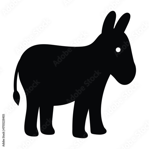 Simple black silhouette of a donkey standing on a white background