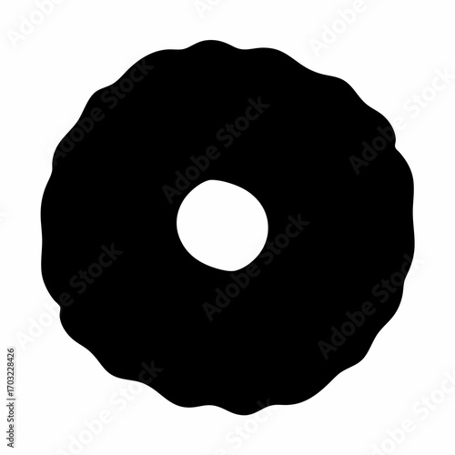 Black silhouette of a flowerlike object with a hole in the middle