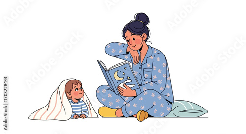Mother Reading Bedtime Story to Child.