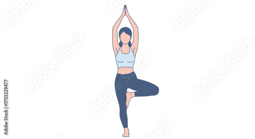Woman Practicing Yoga Tree Pose.