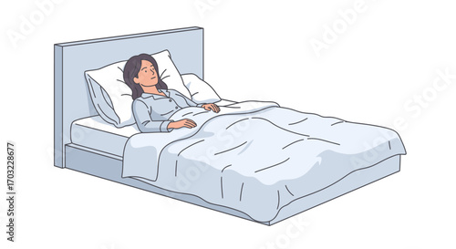 Woman resting peacefully in a comfortable bed.