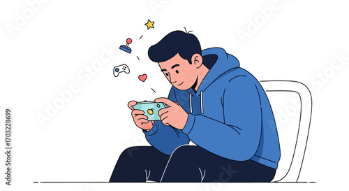 Man engrossed in mobile gaming.