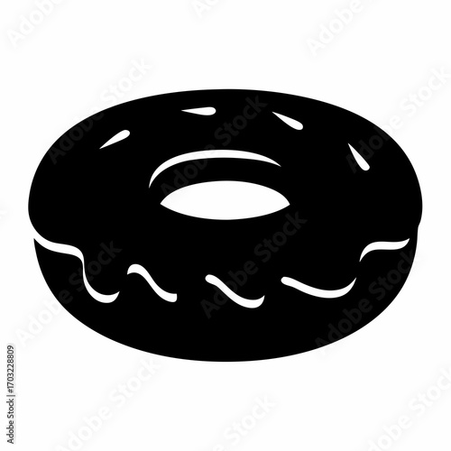A delectable frosted doughnut in contrasting black and white vector illustration