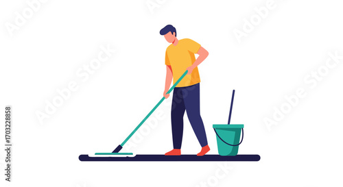 Man Mopping Floor Cleaning House.