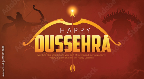 Lord Rama with Bow and Arrow for Dussehra Celebration  symbolizing courage, virtue, and the triumph of good over evil on the auspicious occasion of Dussehra.