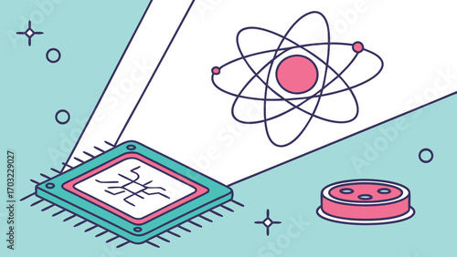 Science and Technology Illustration - Chip, Atom, and Petri Dish.