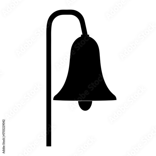 Silhouette of a Classic Bell with Mounting Arm against White Background