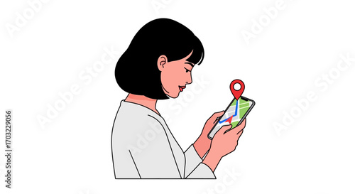 Woman using phone app for navigation.