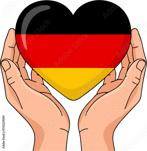 Hands holding a heart emblazoned with the German flag, symbolizing national pride and affection for Germany