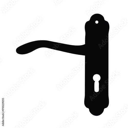 Elegant door handle in minimalist black and white silhouette illustration.