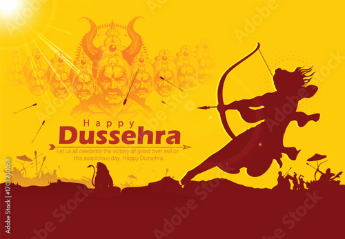 Lord Rama with Bow and Arrow for Dussehra Celebration  symbolizing courage, virtue, and the triumph of good over evil on the auspicious occasion of Dussehra.