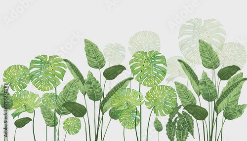 Wallpaper Mural hand drawing vector green leaves on white background Torontodigital.ca