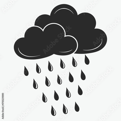 Dark clouds releasing raindrops depicting a rainy weather forecast.