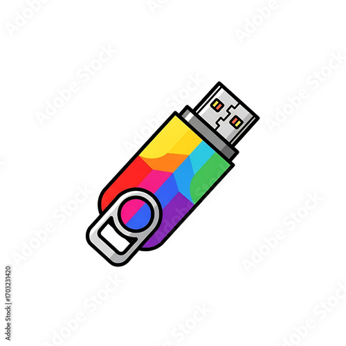 Colorful USB Flash Drive Icon Illustration, Rainbow Data Storage, Digital Technology