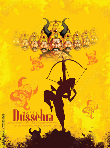 Lord Rama with Bow and Arrow for Dussehra Celebration  symbolizing courage, virtue, and the triumph of good over evil on the auspicious occasion of Dussehra.