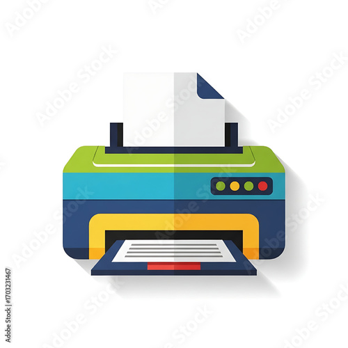 Colorful Flat Design Printer Printing Document Paper Illustration Vector