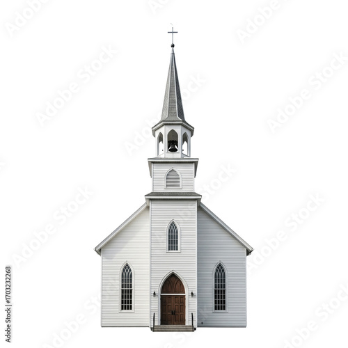 Elegant white church against a black background for use as a symbol of faith