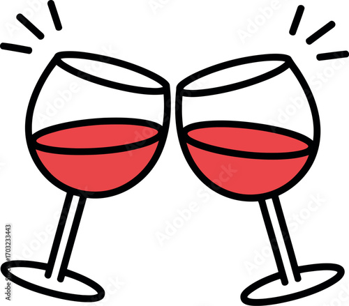 Cheers red wine toast celebration glasses clinking celebration toasting vector hand drawn