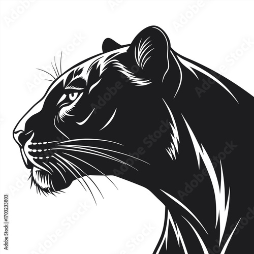 Detailed Black Panther Head Profile Illustration with Focused Gaze.