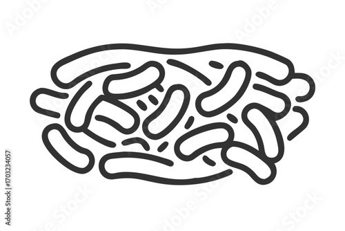 Black and white line drawing of a cluster of bacteria or microbes