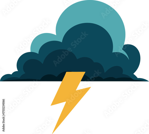 Storm cloud with lightning bolt weather icon flat design vector hand drawn