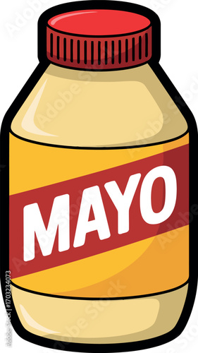 Cartoon mayo jar with red lid simple vector illustration food ingredient graphic vector hand drawn