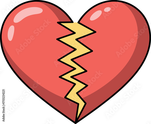 Broken heart cartoon graphic symbol of sadness and lost love vector hand drawn