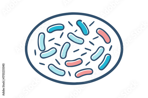 Microscopic view of colorful bacteria and microorganisms in a petri dish