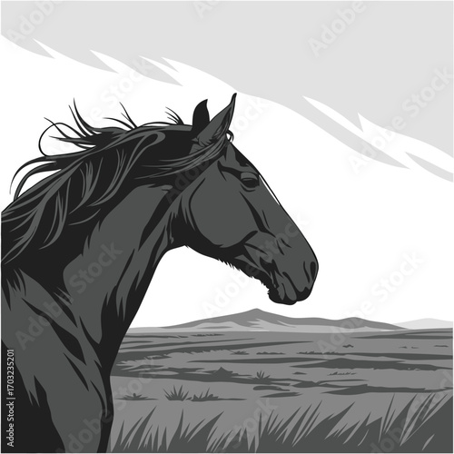 Majestic Black Horse Head Profile Majestic Equine Portrait.