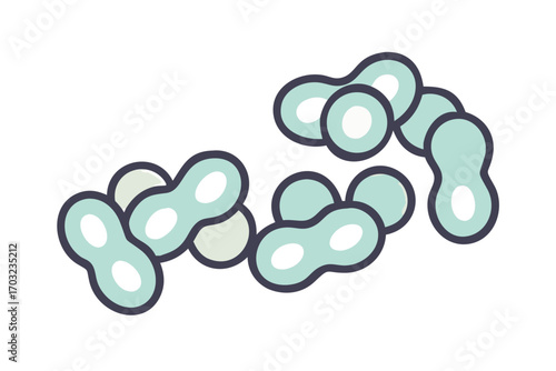 Stylized illustration of bacteria in a chain, microscopic view of streptococcus