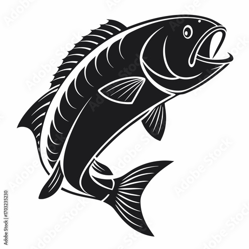 Striking Silhouette of a Leaping Fish with Open Mouth.