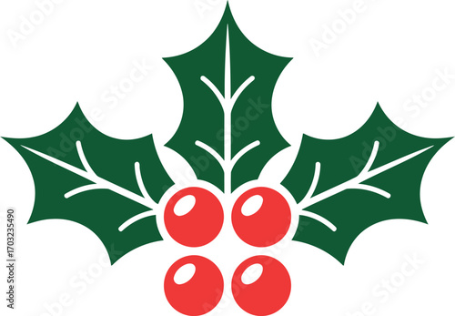 Festive holly berry icon christmas winter holiday decoration element symbol vector hand drawn