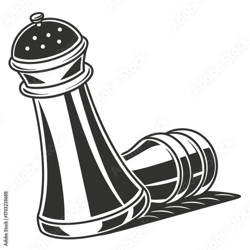 Stylized illustration of a salt and pepper shaker set.
