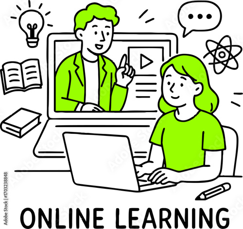 Flat design concept of online education, training and courses, learning, video tutorials. Vector illustration for website banner, marketing material, presentation template, online advertising.